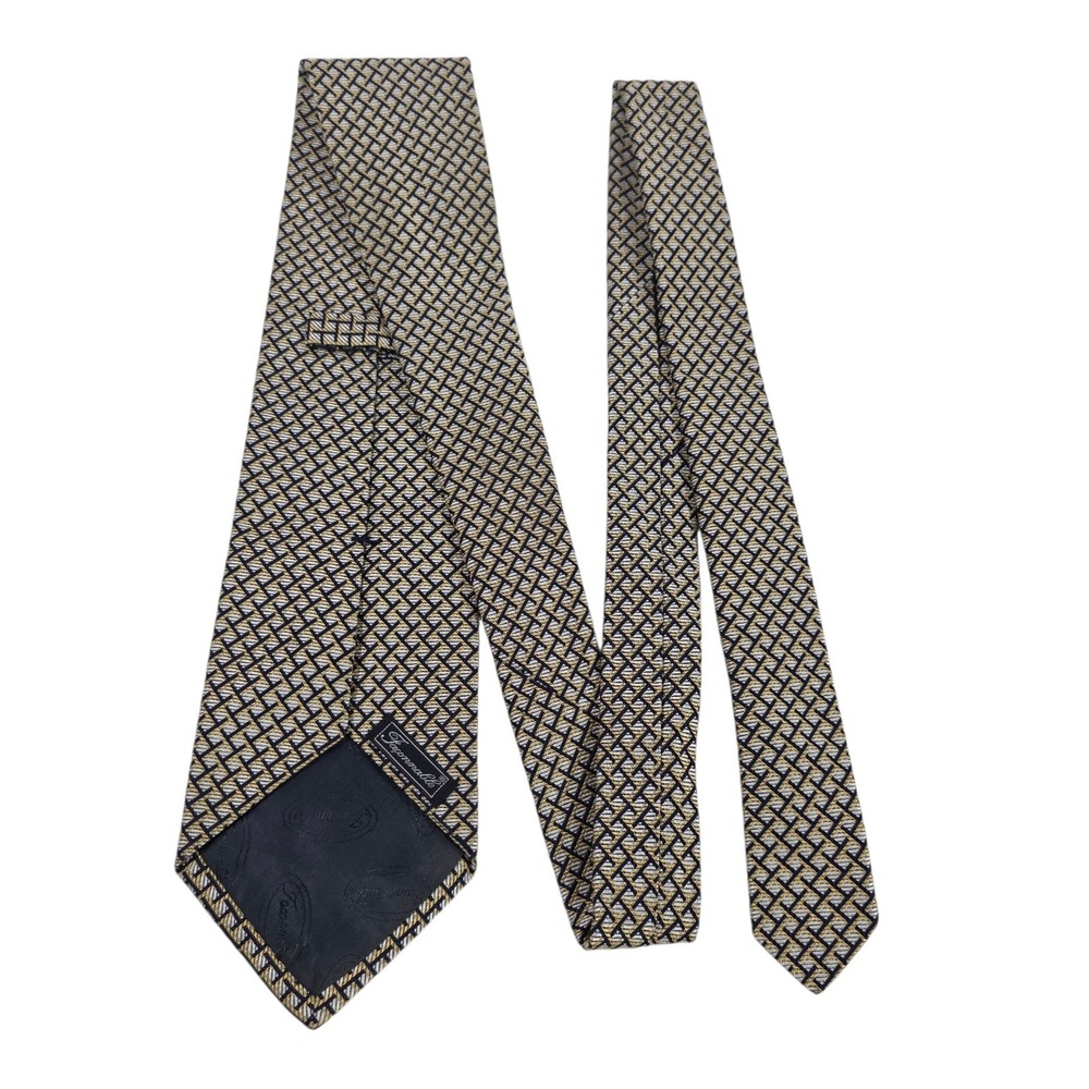 Faconnable Men's Tie‎ Necktie Designer Luxury Gold Black Plaid France Silk